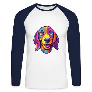 Ratonero Valenciano race de chien dessin animé kawaii illus - T-shirt baseball manches longues Homme - blanc/marine - Devant - Nik (191cm)