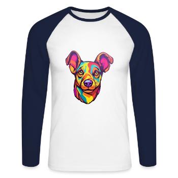 Ratonero Murciano race de chien dessin animé kawaii illustr - T-shirt baseball manches longues Homme - blanc/marine - Devant - Nik (191cm)
