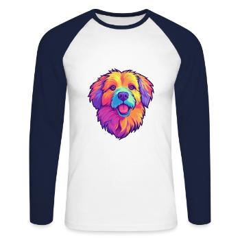 Chien de berger des Pyrénées race de chien Cartoon Kawaii Illustr - T-shirt baseball manches longues Homme - blanc/marine - Devant - Nik (191cm)