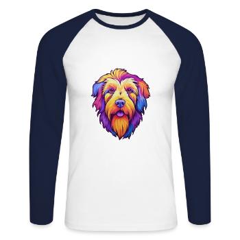 Berger des Pyrénées race chien Cartoon Kawaii Illustr - T-shirt baseball manches longues Homme - blanc/marine - Devant - Nik (191cm)