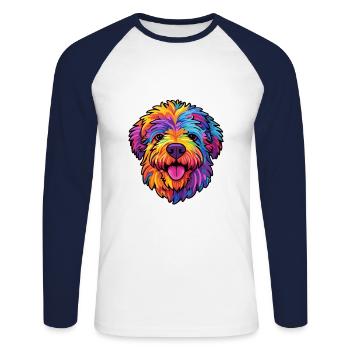 Puli chien race dessin animé kawaii illustration - T-shirt baseball manches longues Homme - blanc/marine - Devant - Nik (191cm)