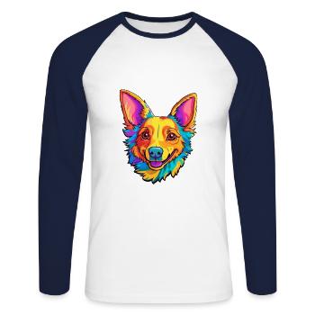 Portugiesische Podengo-Hunderasse Karikatur Kawaii Illust - Unisex Baseballshirt langarm - Weiß/Navy - Vorne - Nik (191cm)