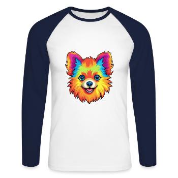 Pommersche Deutsche Spitz Hunderasse Karikatur Kawaii I - Unisex Baseballshirt langarm - Weiß/Navy - Vorne - Nik (191cm)