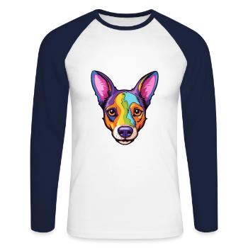 Rat Terrier chien race dessin animé Kawaii Illustration - T-shirt baseball manches longues Homme - blanc/marine - Devant - Nik (191cm)