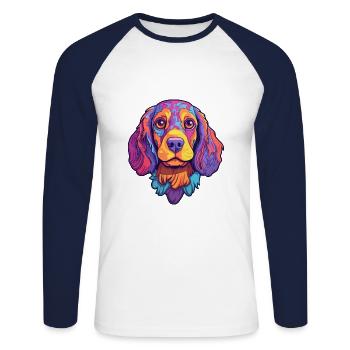 Portuguese Watchdog Dog Breed Cartoon Kawaii Illus - Unisex Long Sleeve Baseball T-Shirt - white/navy - Front - Nik (191cm)