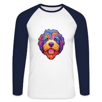 Portuguese Sheepdog Dog Breed Cartoon Kawaii Illus - Unisex Long Sleeve Baseball T-Shirt - white/navy - Front - Nik (191cm)