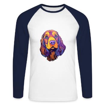 Pont Audemer Épagneul Chien Race Cartoon Kawaii Illu - T-shirt baseball manches longues Homme - blanc/marine - Devant - Nik (191cm)