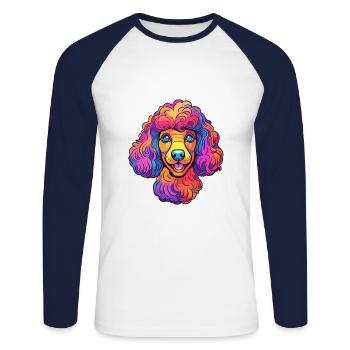 Pudel-Hunderassen-Cartoon-Kawaii-Illustration - Unisex Baseballshirt langarm - Weiß/Navy - Vorne - Nik (191cm)