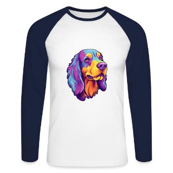 Chien de chasse polonais race Cartoon Kawaii Illustrati - T-shirt baseball manches longues Homme - blanc/marine - Devant - Nik (191cm)