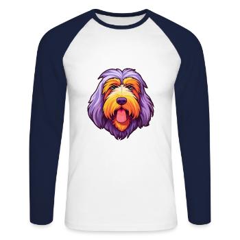 Polish Lowland Sheepdog Dog Breed Cartoon Kawaii I - Unisex Long Sleeve Baseball T-Shirt - white/navy - Front - Nik (191cm)