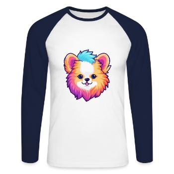 Pomeranian Spitz Hunderasse Cartoon Kawaii Illustra - Unisex Baseballshirt langarm - Weiß/Navy - Vorne - Nik (191cm)