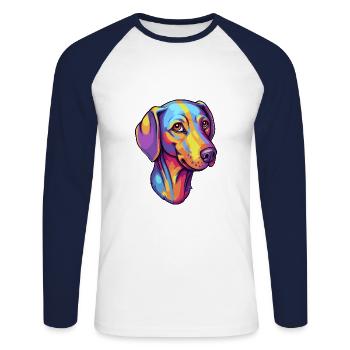 Bleu dentelle chien race dessin animé Kawaii Illustration - T-shirt baseball manches longues Homme - blanc/marine - Devant - Nik (191cm)