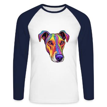 Glatter Foxterrier Hunderasse Cartoon Kawaii Illust - Unisex Baseballshirt langarm - Weiß/Navy - Vorne - Nik (191cm)