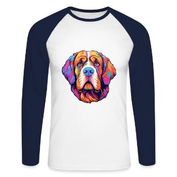 St Bernard chien race Cartoon Kawaii Illustration - T-shirt baseball manches longues Homme - blanc/marine - Devant - Nik (191cm)