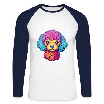 Jouet caniche chien race dessin animé kawaii illustration - T-shirt baseball manches longues Homme - blanc/marine - Devant - Nik (191cm)