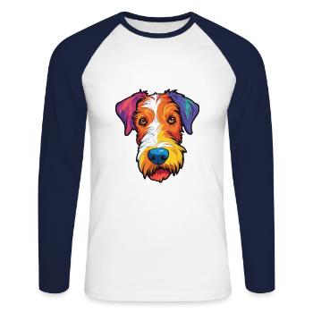 Draht Foxterrier Hunderasse Cartoon Kawaii Illustra - Unisex Baseballshirt langarm - Weiß/Navy - Vorne - Nik (191cm)
