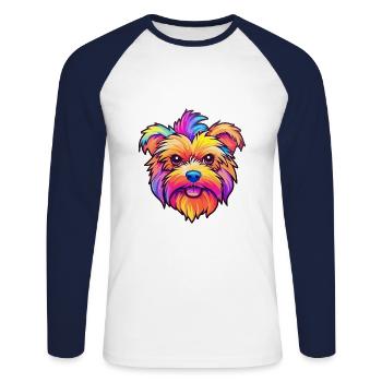 Yorkshire Terrier Dog Breed Cartoon Kawaii Illustr - Unisex Long Sleeve Baseball T-Shirt - white/navy - Front - Nik (191cm)