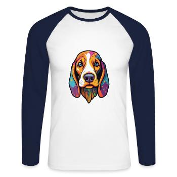 Treeing Walker Coonhound Dog Breed Cartoon Kawaii - Unisex Long Sleeve Baseball T-Shirt - white/navy - Front - Nik (191cm)
