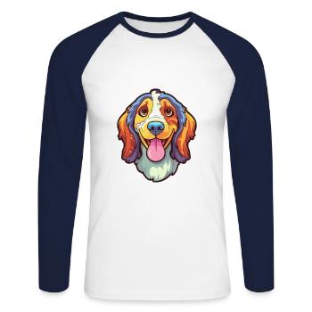 Tyroler Bracke Race de chien Cartoon Kawaii Illustrati - T-shirt baseball manches longues Homme - blanc/marine - Devant - Nik (191cm)