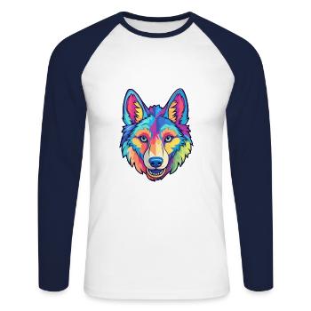 Tamaskan Dog Breed Cartoon Kawaii Illustration - Unisex Long Sleeve Baseball T-Shirt - white/navy - Front - Nik (191cm)