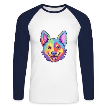 Suédois Vallhund chien race Cartoon Kawaii Illustra - T-shirt baseball manches longues Homme - blanc/marine - Devant - Nik (191cm)