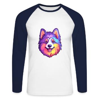 Swedish Lapphund Dog Breed Cartoon Kawaii Illustra - Unisex Long Sleeve Baseball T-Shirt - white/navy - Front - Nik (191cm)