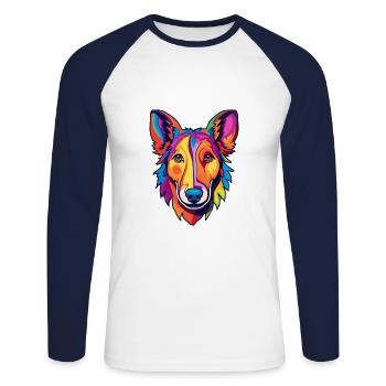 Glatter Collie Hund Rasse Cartoon Kawaii Illustratio - Unisex Baseballshirt langarm - Weiß/Navy - Vorne - Nik (191cm)