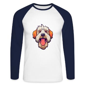 Soft Coated Wheaten Terrier Dog Breed Cartoon Kawa - Unisex Long Sleeve Baseball T-Shirt - white/navy - Front - Nik (191cm)