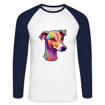 Anglais Whippet Chien Race Cartoon Kawaii Illustrat - T-shirt baseball manches longues Homme - blanc/marine - Devant - Nik (191cm)