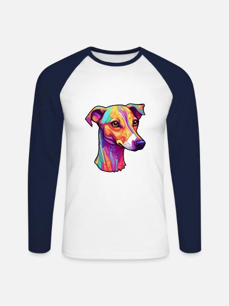 Engelsk Whippet Dog Breed Tegneserie Kawaii Illustrat - Langærmet herre-baseballshirt - hvid/marineblå
