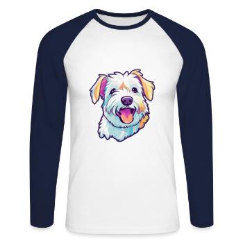 Anglais Terrier Blanc Chien Race Dessin Animé Kawaii Ill - T-shirt baseball manches longues Homme - blanc/marine - Devant - Nik (191cm)