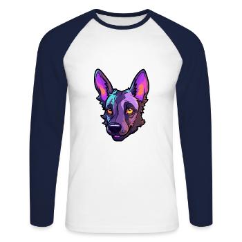 Berger Hollandais Chien Race Cartoon Kawaii Illustrati - T-shirt baseball manches longues Homme - blanc/marine - Devant - Nik (191cm)