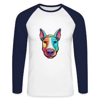 Bull Terrier Dog Breed Cartoon Kawaii Illustration - Unisex Long Sleeve Baseball T-Shirt - white/navy - Front - Nik (191cm)