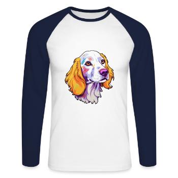 English Setter Dog Breed Cartoon Kawaii Illustrati - Unisex Long Sleeve Baseball T-Shirt - white/navy - Front - Nik (191cm)