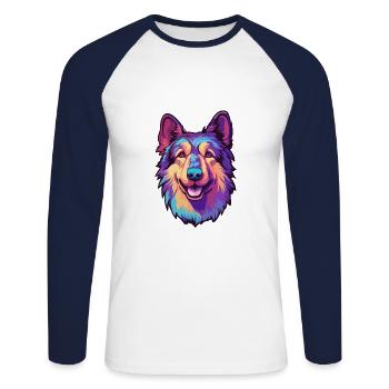 Bucovine chien de berger race dessin animé kawaii illustr - T-shirt baseball manches longues Homme - blanc/marine - Devant - Nik (191cm)
