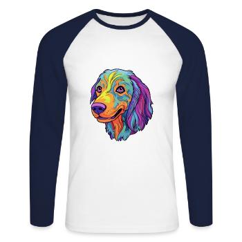 Drever Hunderasse Cartoon Kawaii Illustration - Unisex Baseballshirt langarm - Weiß/Navy - Vorne - Nik (191cm)