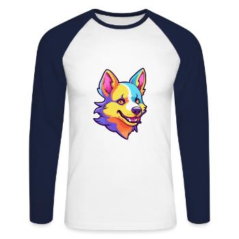Dingo Hunderasse Cartoon Kawaii Illustration - Unisex Baseballshirt langarm - Weiß/Navy - Vorne - Nik (191cm)