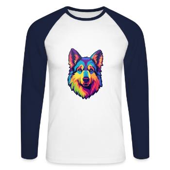 Race de chien de berger croate Cartoon Kawaii Illustr - T-shirt baseball manches longues Homme - blanc/marine - Devant - Nik (191cm)