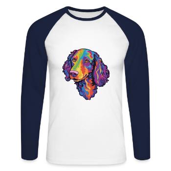 Curly Coated Retriever Race De Chien Cartoon Kawaii Il - T-shirt baseball manches longues Homme - blanc/marine - Devant - Nik (191cm)