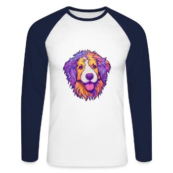 Chien de berger croate race de chien Cartoon Kawaii Illustr - T-shirt baseball manches longues Homme - blanc/marine - Devant - Nik (191cm)