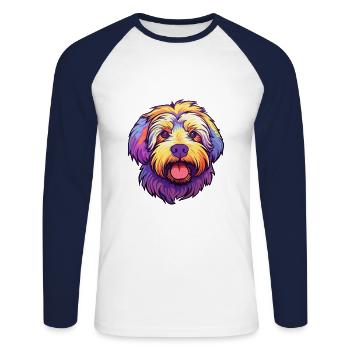 Chien de berger catalan race de chien dessin animé Kawaii Illustra - T-shirt baseball manches longues Homme - blanc/marine - Devant - Nik (191cm)