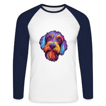 Cesky Terrier Chien Race Cartoon Kawaii Illustratio - T-shirt baseball manches longues Homme - blanc/marine - Devant - Nik (191cm)
