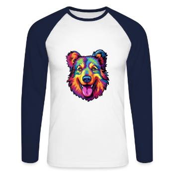 Carpathian Shepherd Dog Breed Cartoon Kawaii Illus - Unisex Long Sleeve Baseball T-Shirt - white/navy - Front - Nik (191cm)