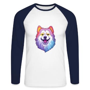 Chien esquimau canadien race Cartoon Kawaii Illustrat - T-shirt baseball manches longues Homme - blanc/marine - Devant - Nik (191cm)