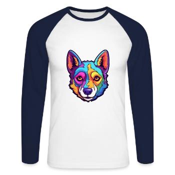 Canaan chien race dessin animé Kawaii Illustration - T-shirt baseball manches longues Homme - blanc/marine - Devant - Nik (191cm)