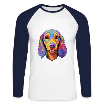 Canarian Warren Hound chien race dessin animé Kawaii malade - T-shirt baseball manches longues Homme - blanc/marine - Devant - Nik (191cm)