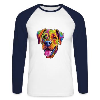 Bully Kutta Dog Breed Cartoon Kawaii Illustration - Unisex Long Sleeve Baseball T-Shirt - white/navy - Front - Nik (191cm)
