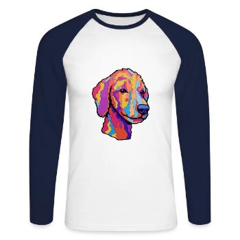 Bedlington Terrier Hunderasse Cartoon Kawaii Illust - Unisex Baseballshirt langarm - Weiß/Navy - Vorne - Nik (191cm)