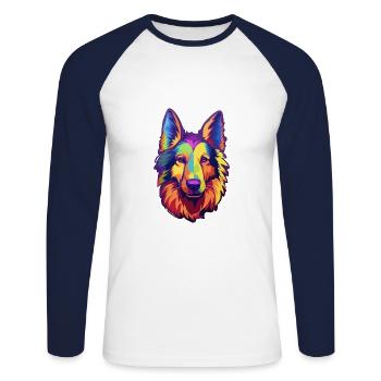 Belgian Shepherd Dog Breed Cartoon Kawaii Illustra - Unisex Long Sleeve Baseball T-Shirt - white/navy - Front - Nik (191cm)