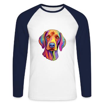 Chien d’arrêt belge race Cartoon Kawaii Illustrat - T-shirt baseball manches longues Homme - blanc/marine - Devant - Nik (191cm)
